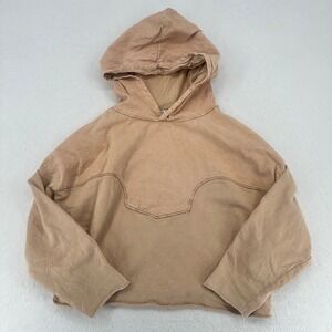 Zara Cropped Hoodie Tan Beige Pullover Sweatshirt Size Small